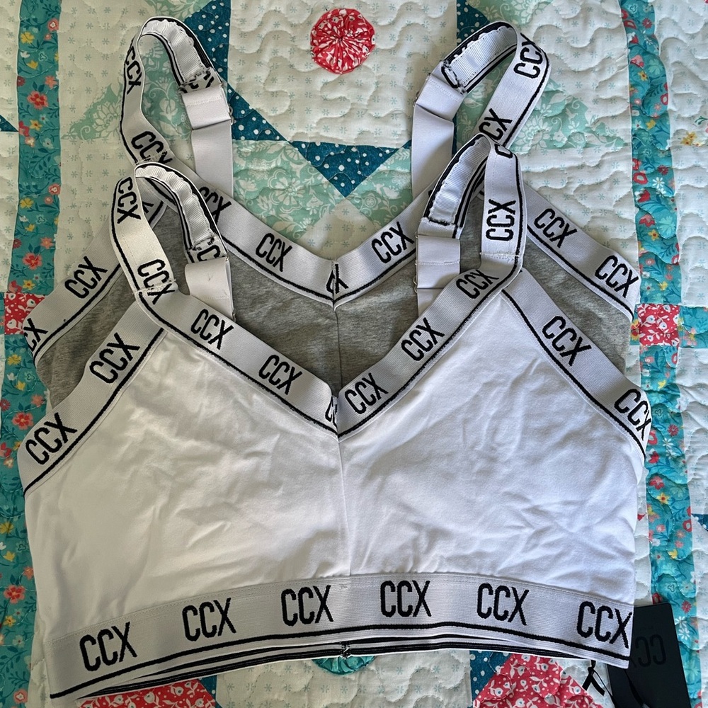 City Chic White & Gray CCX Logo Elastic Bralette